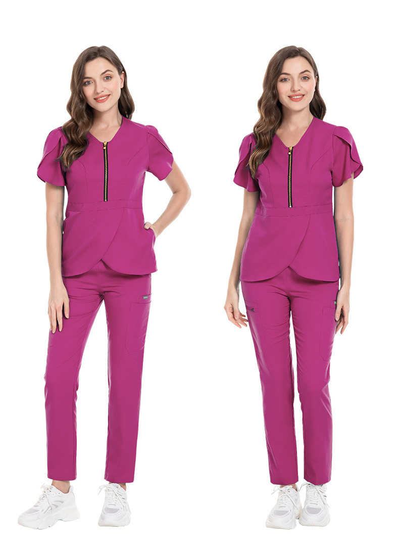 Female nurse hospital uniform sets with pockets medical nurse scrubs uniforms navy blue nursing uniform