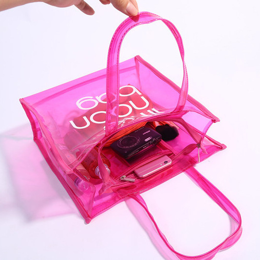 Custom Plastic Handbag Waterproof Transparent Jelly Tote Bag Neon PVC Tote Shopping Bag