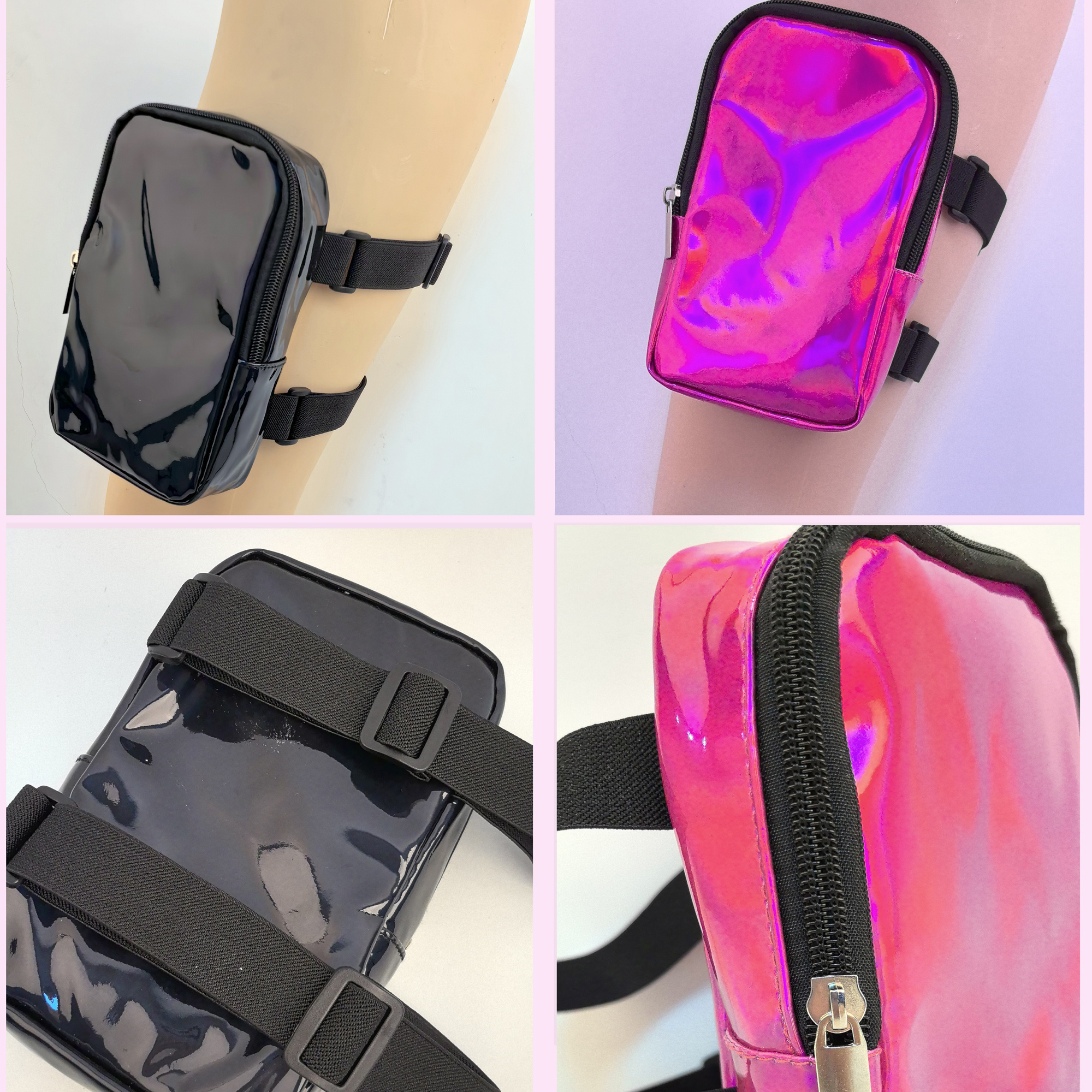 Custom logo holographic thigh bag for carnival waterproof carnival leg bag for women thigh pouch for phone fitness gym waist bag