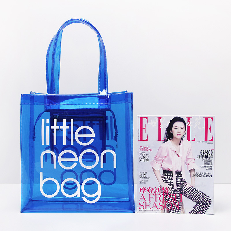 Custom Plastic Handbag Waterproof Transparent Jelly Tote Bag Neon PVC Tote Shopping Bag