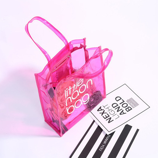 Custom Plastic Handbag Waterproof Transparent Jelly Tote Bag Neon PVC Tote Shopping Bag