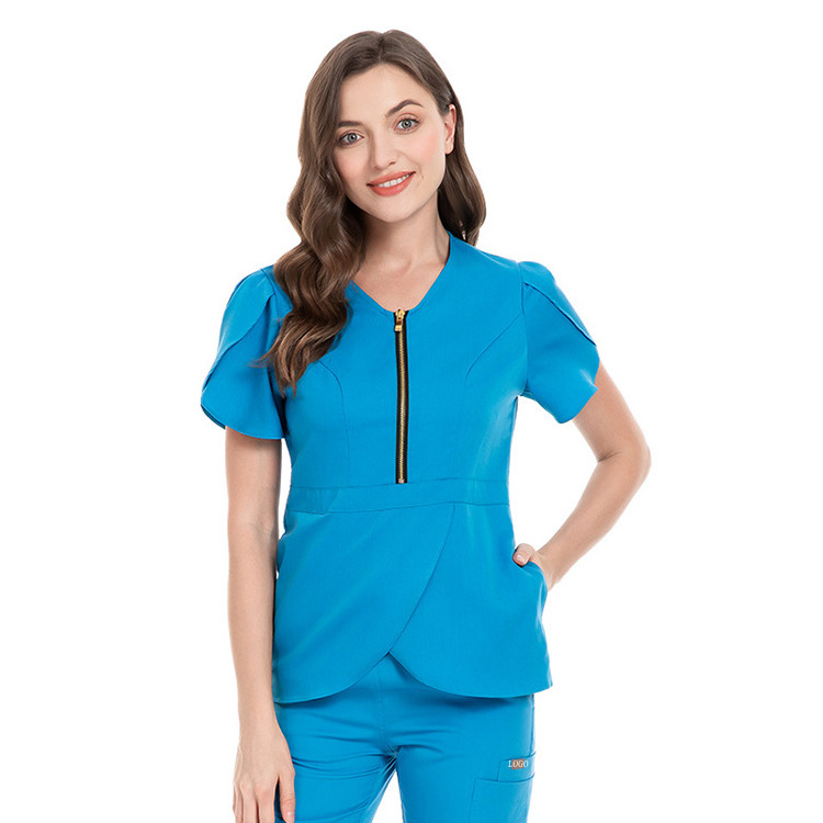 Female nurse hospital uniform sets with pockets medical nurse scrubs uniforms navy blue nursing uniform