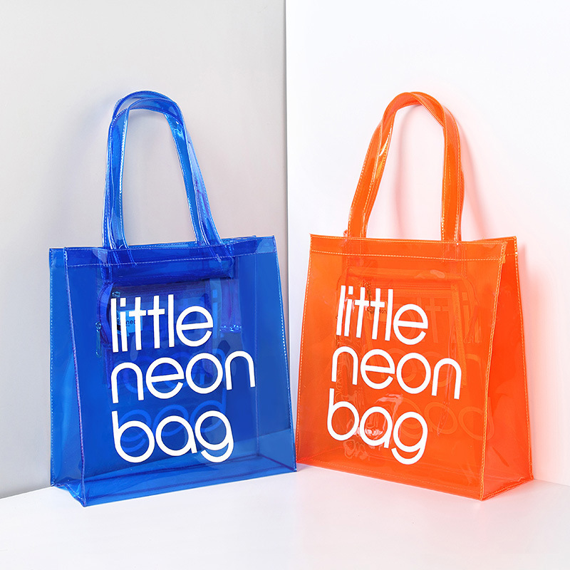 Custom Plastic Handbag Waterproof Transparent Jelly Tote Bag Neon PVC Tote Shopping Bag