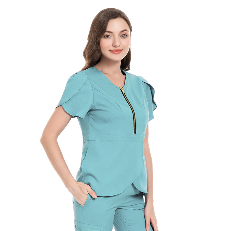 Female nurse hospital uniform sets with pockets medical nurse scrubs uniforms navy blue nursing uniform