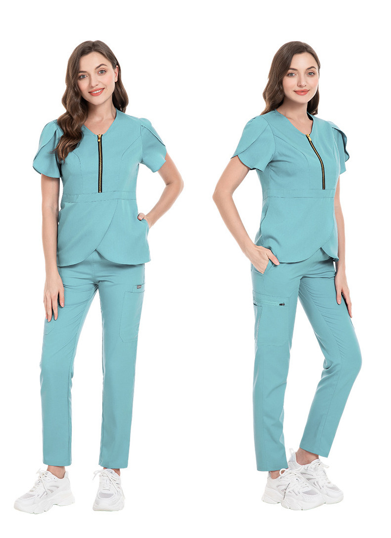 Female nurse hospital uniform sets with pockets medical nurse scrubs uniforms navy blue nursing uniform