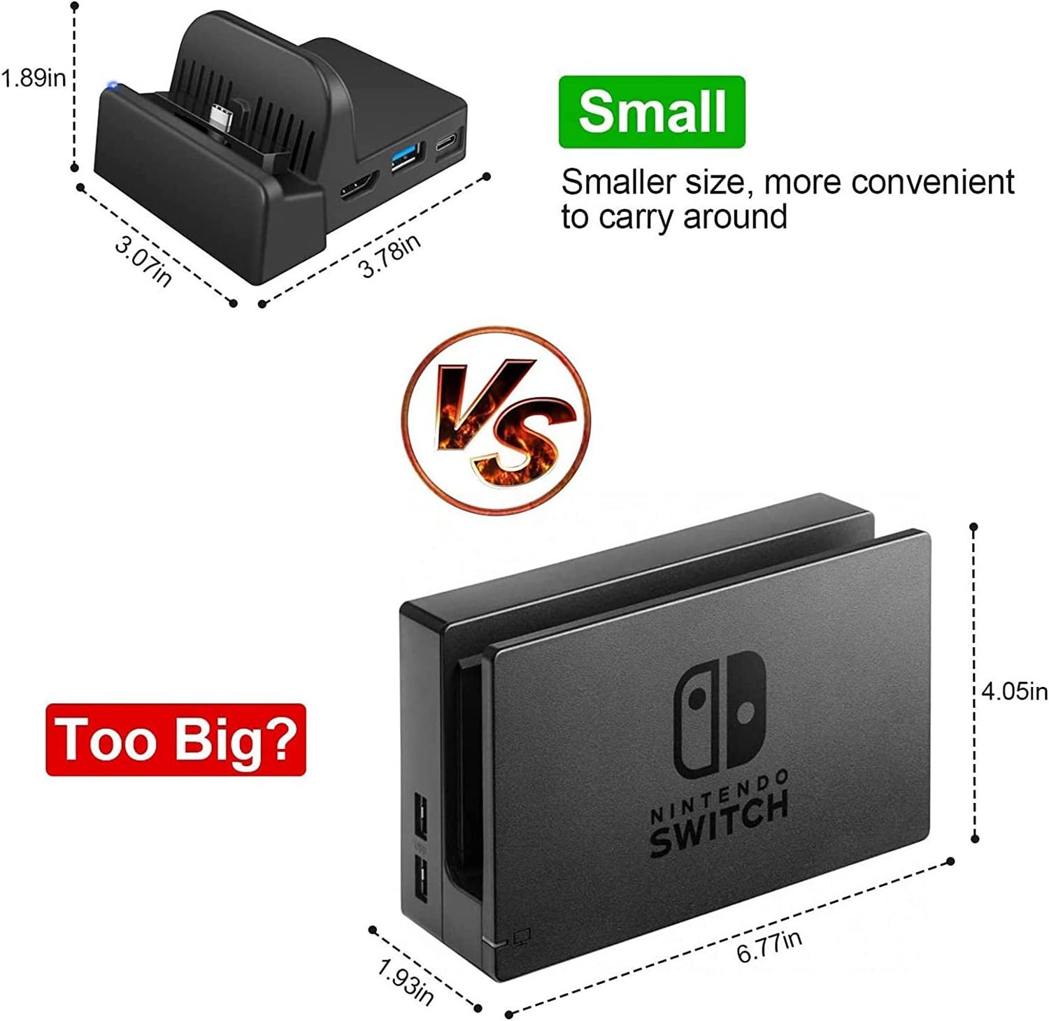 Switch Dock for Nintendo Switch Portable Nintendo Switch Docking Station for TV with 4K HDMI/USB 3.0/ USB-C Charging Ports