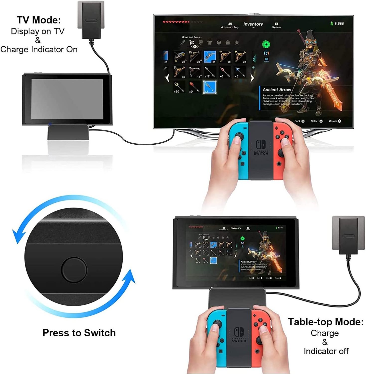 Switch Dock for Nintendo Switch Portable Nintendo Switch Docking Station for TV with 4K HDMI/USB 3.0/ USB-C Charging Ports