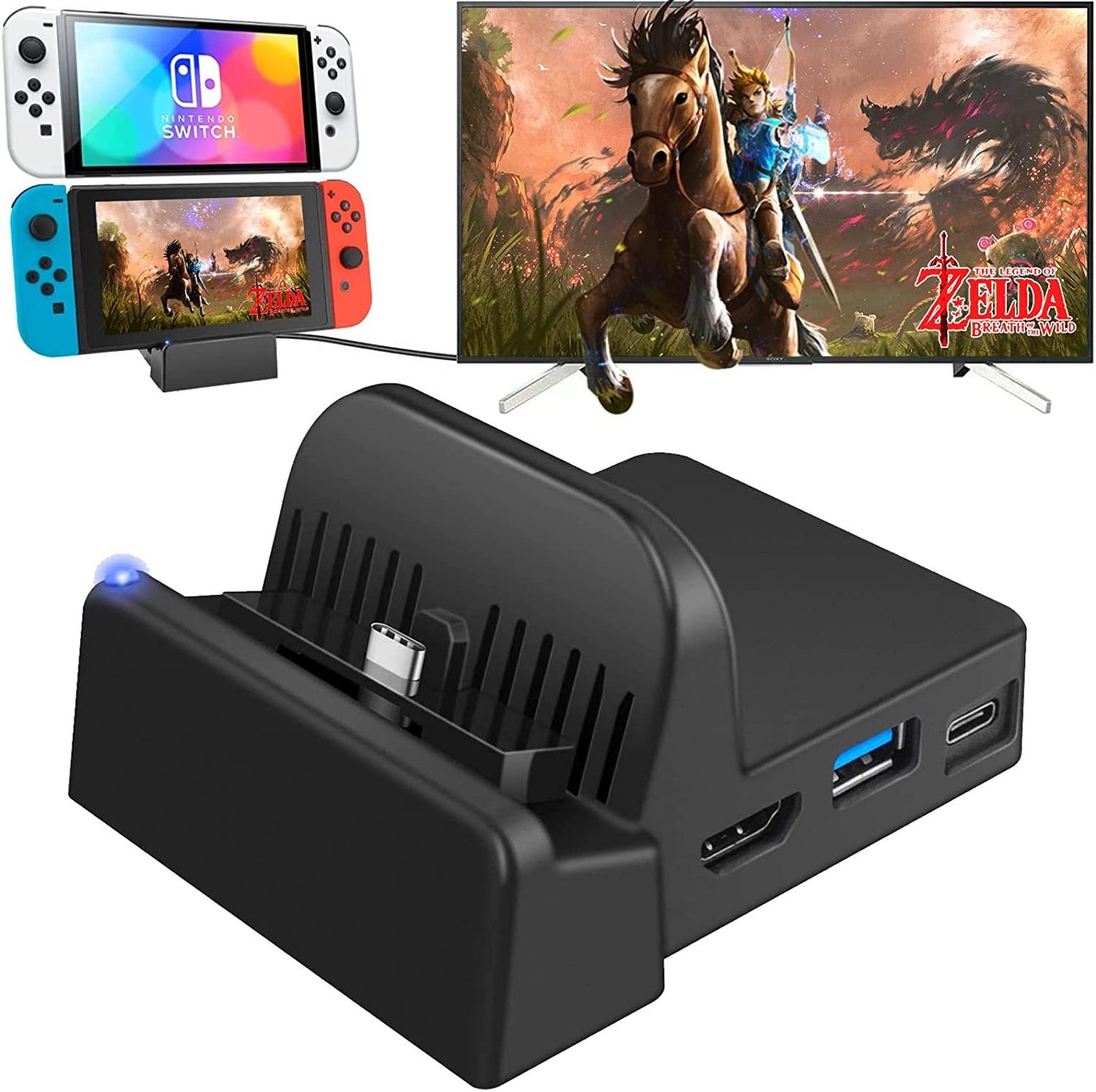 Switch Dock for Nintendo Switch Portable Nintendo Switch Docking Station for TV with 4K HDMI/USB 3.0/ USB-C Charging Ports