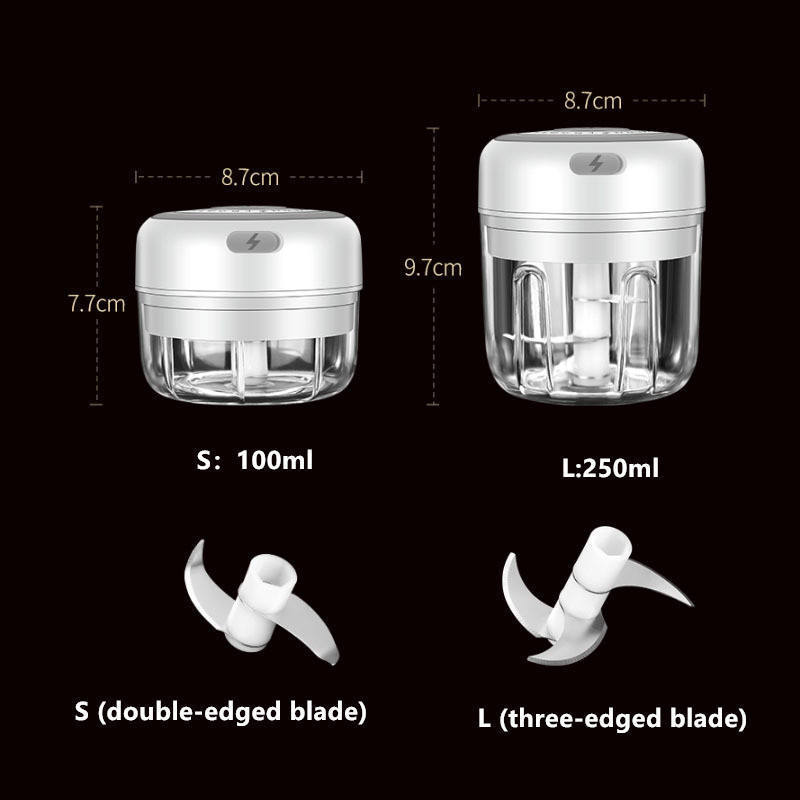 4 in 1 100ml/250ml Onion Chopper Food Processor Garlic Masher Mini USB Charging Kitchen Cutter Gadgets Electric Garlic Chopper