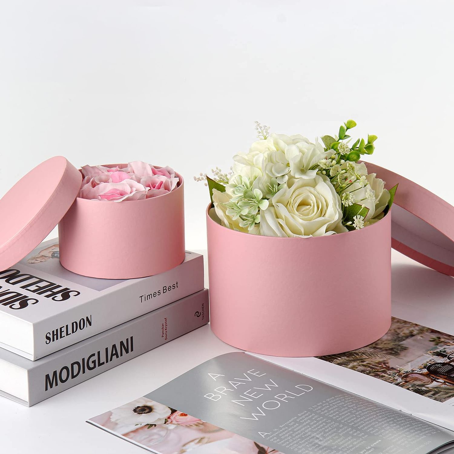 Eco-Friendly Decorative Cardboard Paper Box Flower Boxes Round Gift Boxes with Lids for Presents