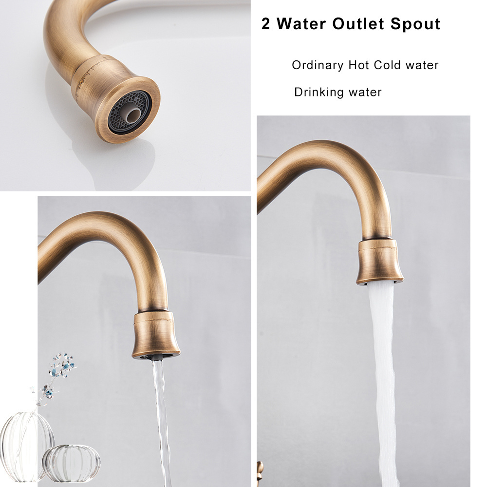 Modern Water Filter Faucet Lead-Free Water Filtration Faucet Antique Brass Drinking Water Kitchen Sink Faucet