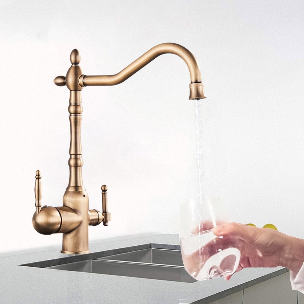 Modern Water Filter Faucet Lead-Free Water Filtration Faucet Antique Brass Drinking Water Kitchen Sink Faucet