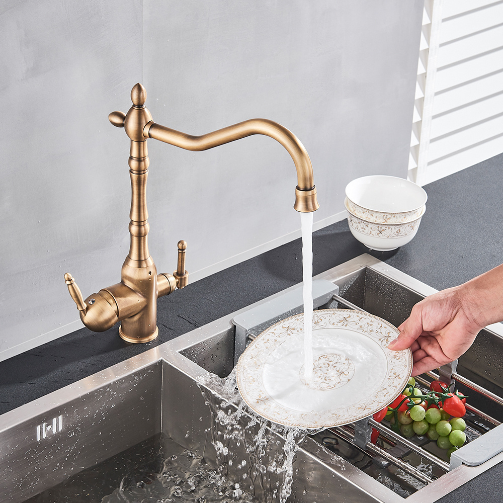 Modern Water Filter Faucet Lead-Free Water Filtration Faucet Antique Brass Drinking Water Kitchen Sink Faucet