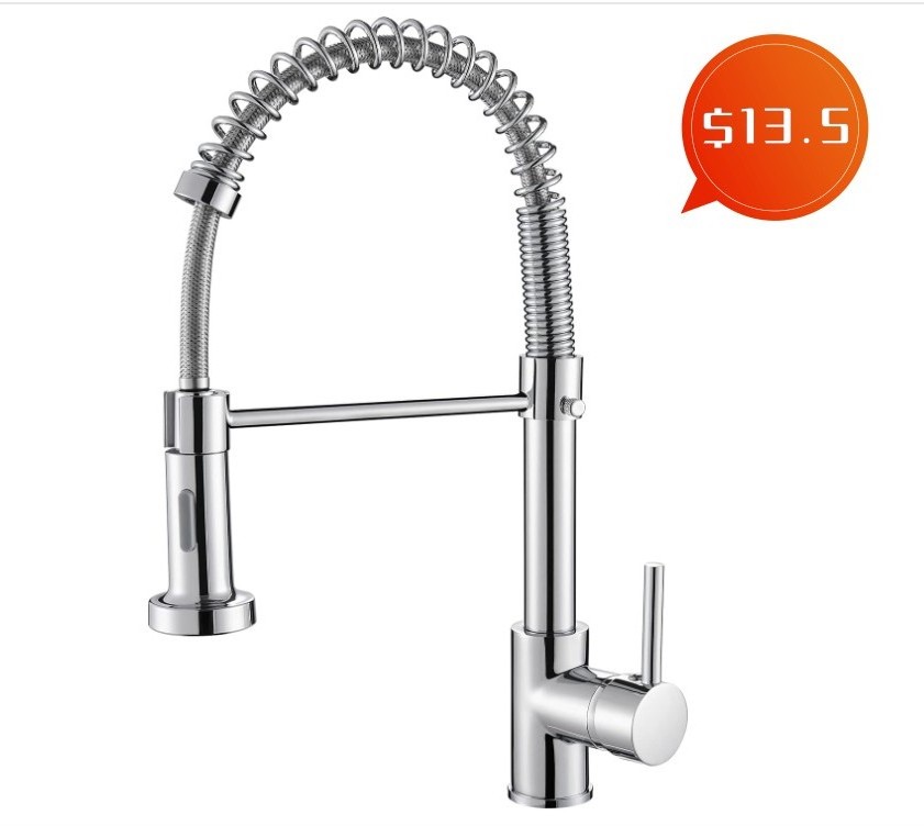 Brush Brass Faucets for Kitchen Sink Single Lever Pull Out Spring Spout Mixers Tap Hot Cold Water Kitchen Faucets