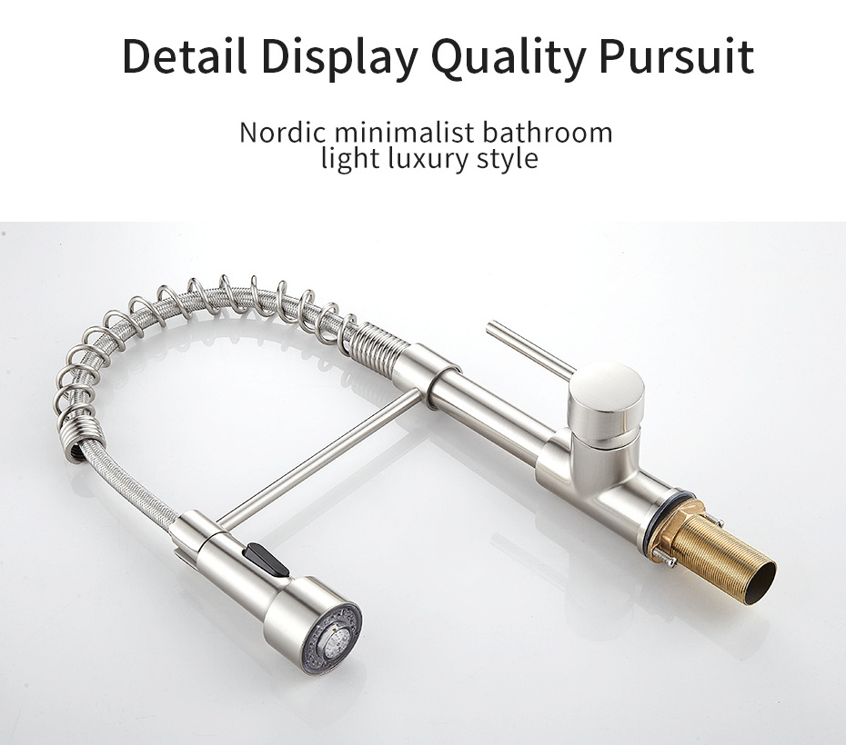 Brush Brass Faucets for Kitchen Sink Single Lever Pull Out Spring Spout Mixers Tap Hot Cold Water Kitchen Faucets