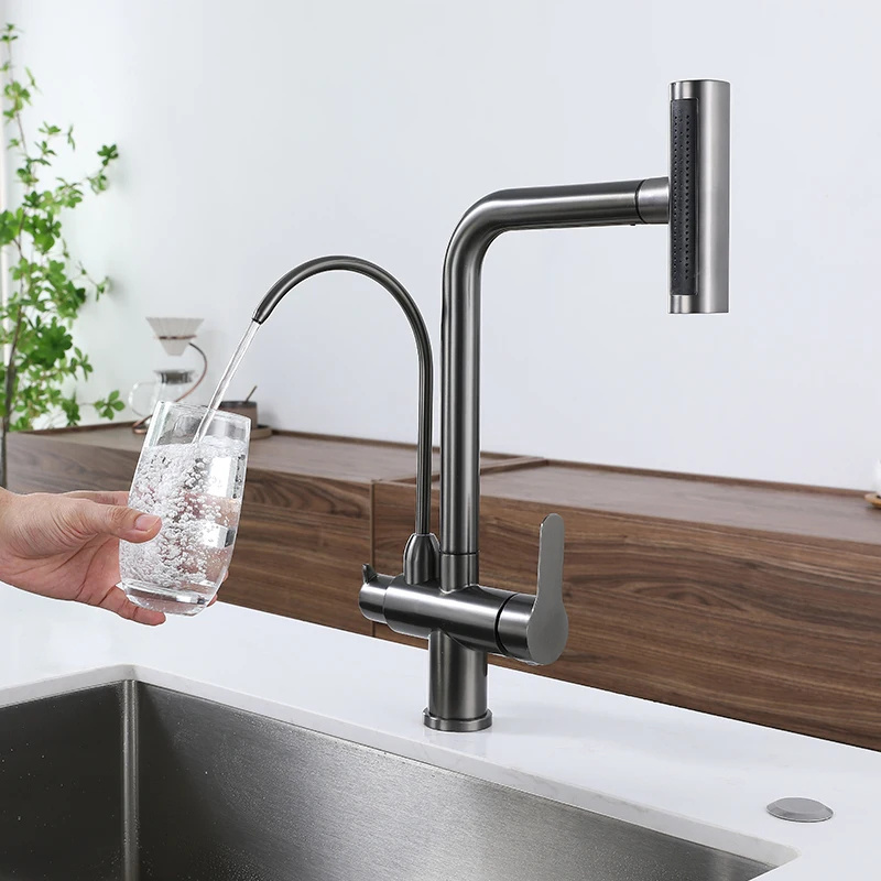 Three Ways Kitchen Sink Faucet Sus304 Double Handle Sink Faucet Mixers 3 Ways Basin Kitchen Taps With Water Purifier Faucet