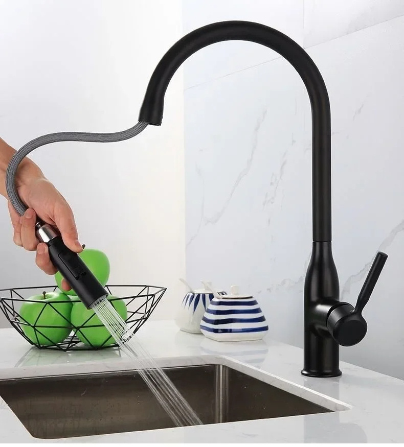 Kitchen faucets for kitchen sink Tap chrome-shaped brass flexible faucet removable designed filter mixer matte black 2in 1