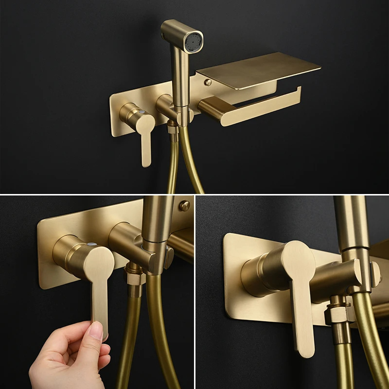 Brass Portable Toilet Bidet Sprayer Faucet Hot Cold Water Mixer Handheld Hygienic Shower Bidet Set Toilet Bidet Tap Black Gold