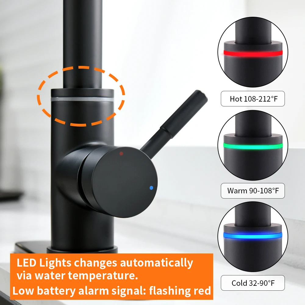 Smart Sensor Touch Kitchen Faucets with LED Single Hole Crane Kitchen Water Tap Sink Mixer Rotate Touch Faucet Sensor