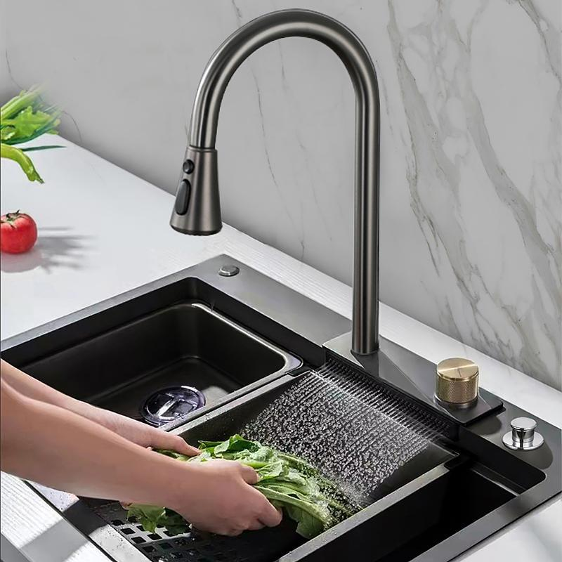 TOP1 Multifunction Black Undermount Modern Waterfall Smart Kitchen Sinks Stainless Steel Modern Pull Out Kitchen Sinks