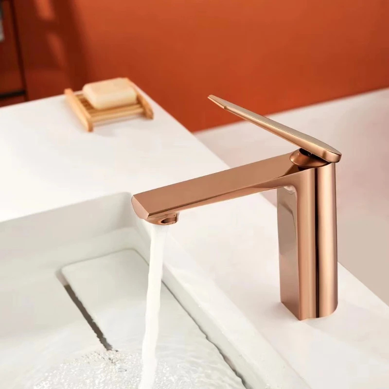 Contemporary Simple Rose Gold Basin Single Handle Mixing Faucets Hot & Cold Water for Bathroom Faucet Washbasin Kit Metal Taps