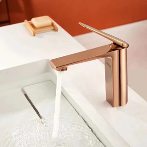 Contemporary Simple Rose Gold Basin Single Handle Mixing Faucets Hot & Cold Water for Bathroom Faucet Washbasin Kit Metal Taps