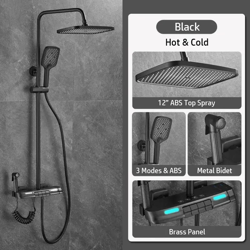 Hot Cold Bath Shower Faucet Bathroom LED Digital Thermostatic Mixer Shower Set System Bathtub Wall Mount SPA Rainfall Torneiras