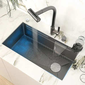 Kitchen Sink Stainless Steel Waterfall Sink Embossed Large Single Slot Wash Basin Can Be Installed Under The Stage