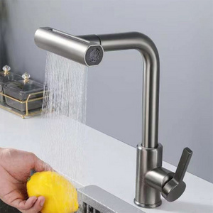 4 Mode Black Kitchen Faucet Gray Pull Out Waterfall Stream Sprayer Head Sink Mixer Brushed Nickle Water Tap Accessories