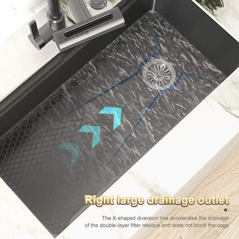 Kitchen Sink Stainless Steel Waterfall Sink Embossed Large Single Slot Wash Basin Can Be Installed Under The Stage