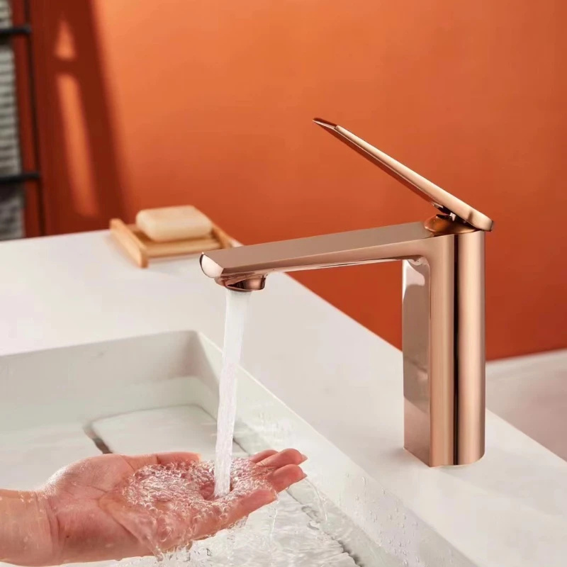 Contemporary Simple Rose Gold Basin Single Handle Mixing Faucets Hot & Cold Water for Bathroom Faucet Washbasin Kit Metal Taps