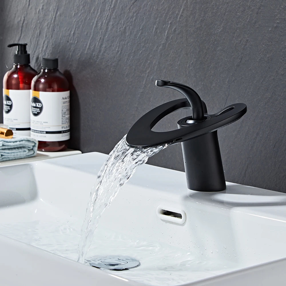 Bathroom Waterfall Basin Sink Faucet Black Faucets Bath Faucet Hot&Cold Water Mixer Vanity Tap Deck Mounted Washbasin tap