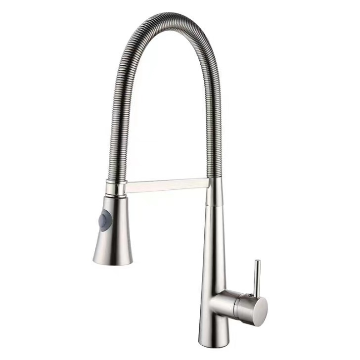 Good Build Quality Swivel Spring Spout Pull Down 2 Function Sprayer Brushed Antique Bronze Brass Kitchen Sink Faucet Mixer Brush