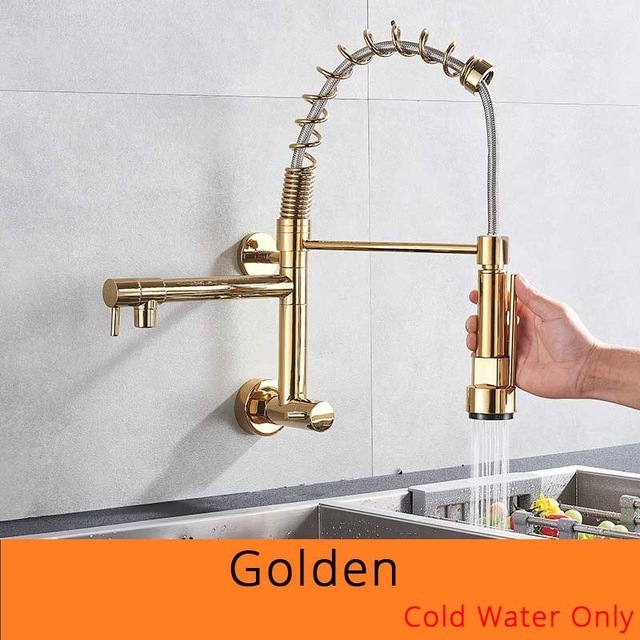 Brushed Spring Pull Down Kitchen Faucet Cold Water Dual Spouts Handheld Shower Kitchen Taps Wall Mounted Kitchen Washing Crane