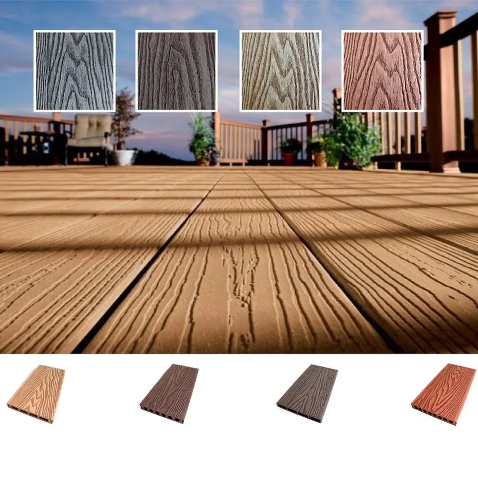 AOLONG 3d Embossed Wood Grain Wpc Decking Patio Wpc Water-proof Flooring Timber Outdoor Wood Plastic Composite Decking