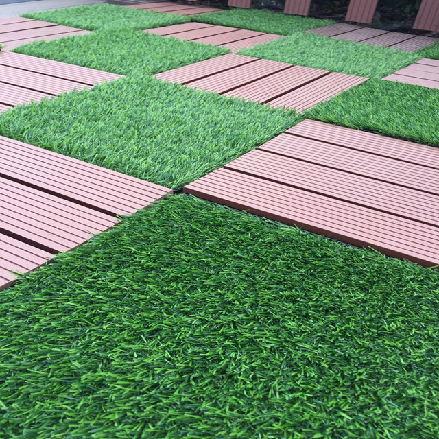 WPC Outdoor Garden Interlocking Artificial Grass plastic base Outdoor diy tile Natural Grass Faux Lawn WPC Tiles