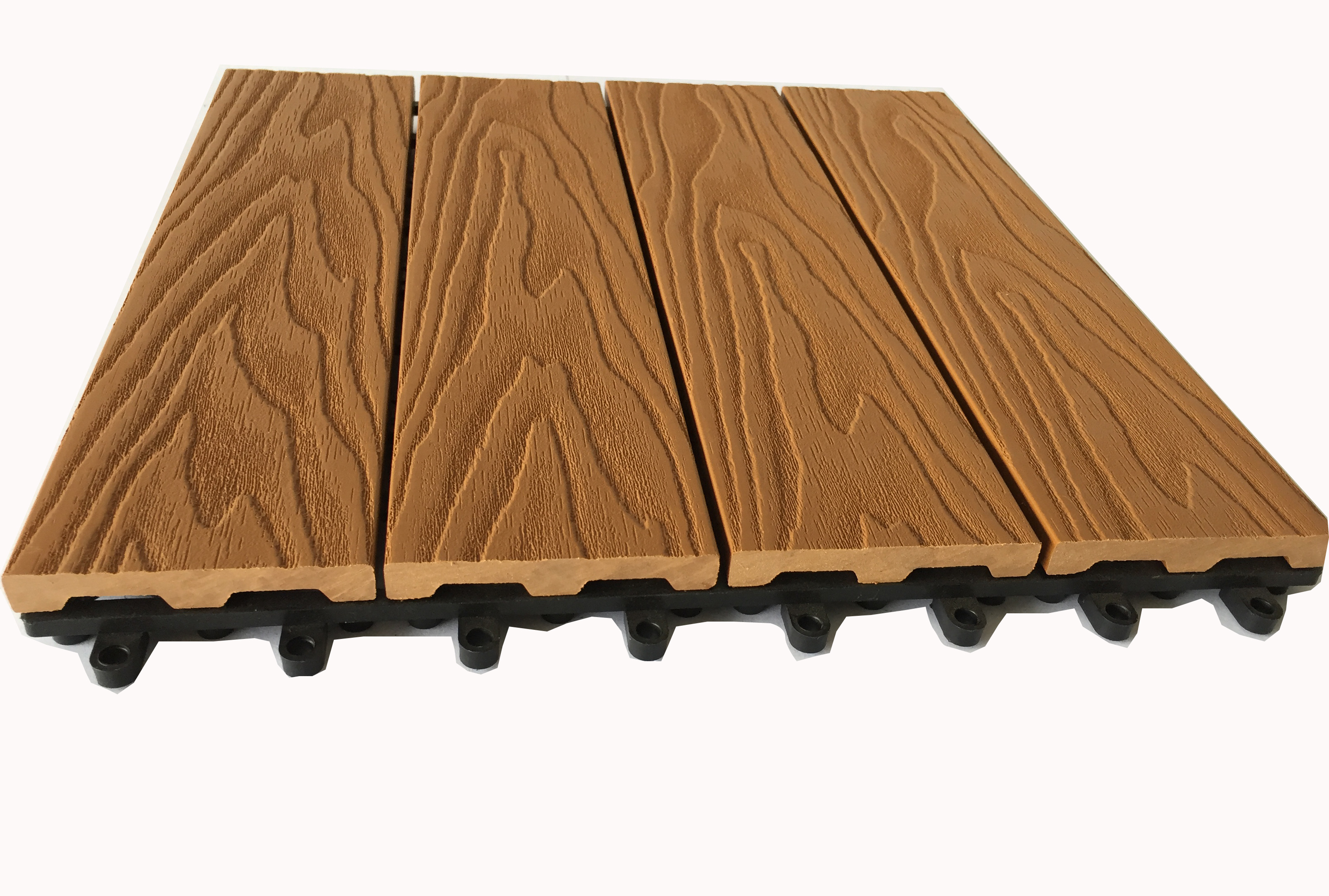 WPC flooring 3D embossed waterproof 12'x12' interlocking wood decking outdoor plastic wood composite tiles