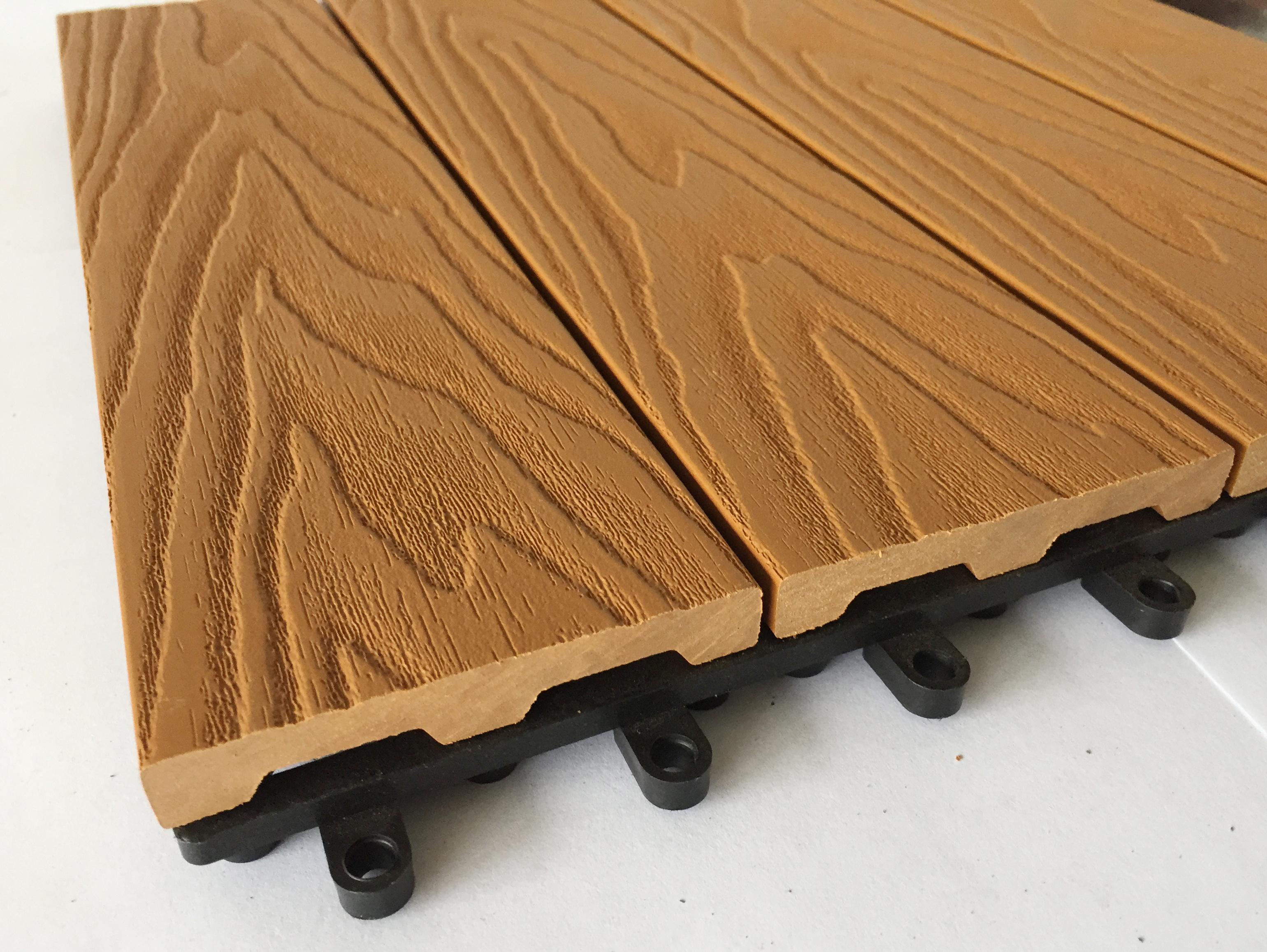 WPC flooring 3D embossed waterproof 12'x12' interlocking wood decking outdoor plastic wood composite tiles