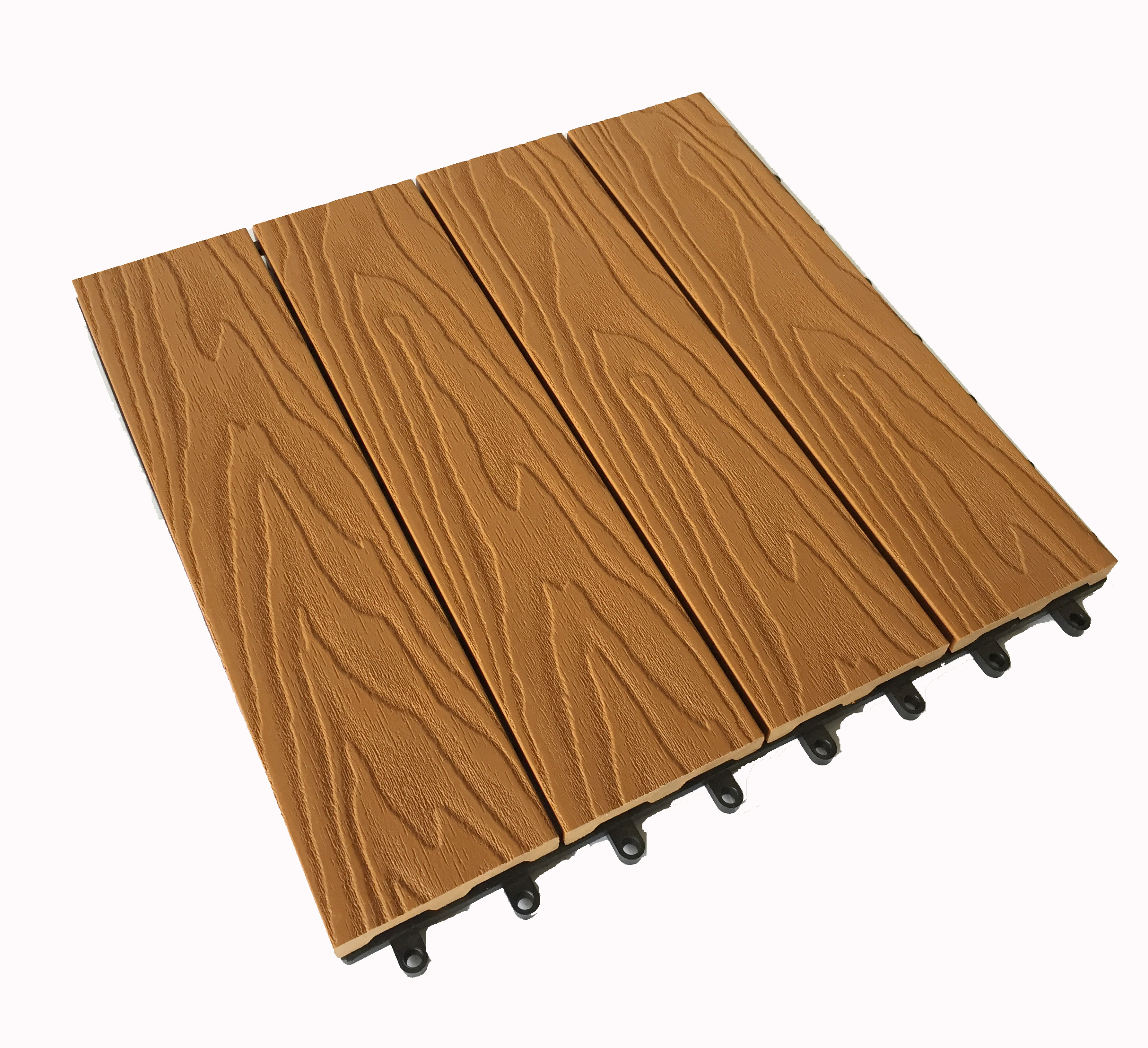 WPC flooring 3D embossed waterproof 12'x12' interlocking wood decking outdoor plastic wood composite tiles