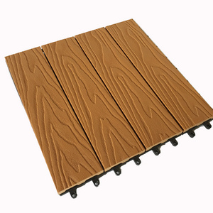 WPC flooring 3D embossed waterproof 12'x12' interlocking wood decking outdoor plastic wood composite tiles