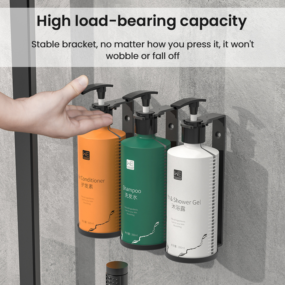 304 Stainless Steel Soap Dispenser with 3 PCS Lockable Black Bathroom Modern Shampoo and Conditioner Bottles Holder