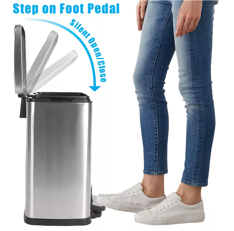 12L/15L/21L/30L Hotel Bathroom & Kitchen Foot Pedal Rubbish Can Dustbin Stainless Steel Recycle Waste Bin Garbage Can Trash Bin