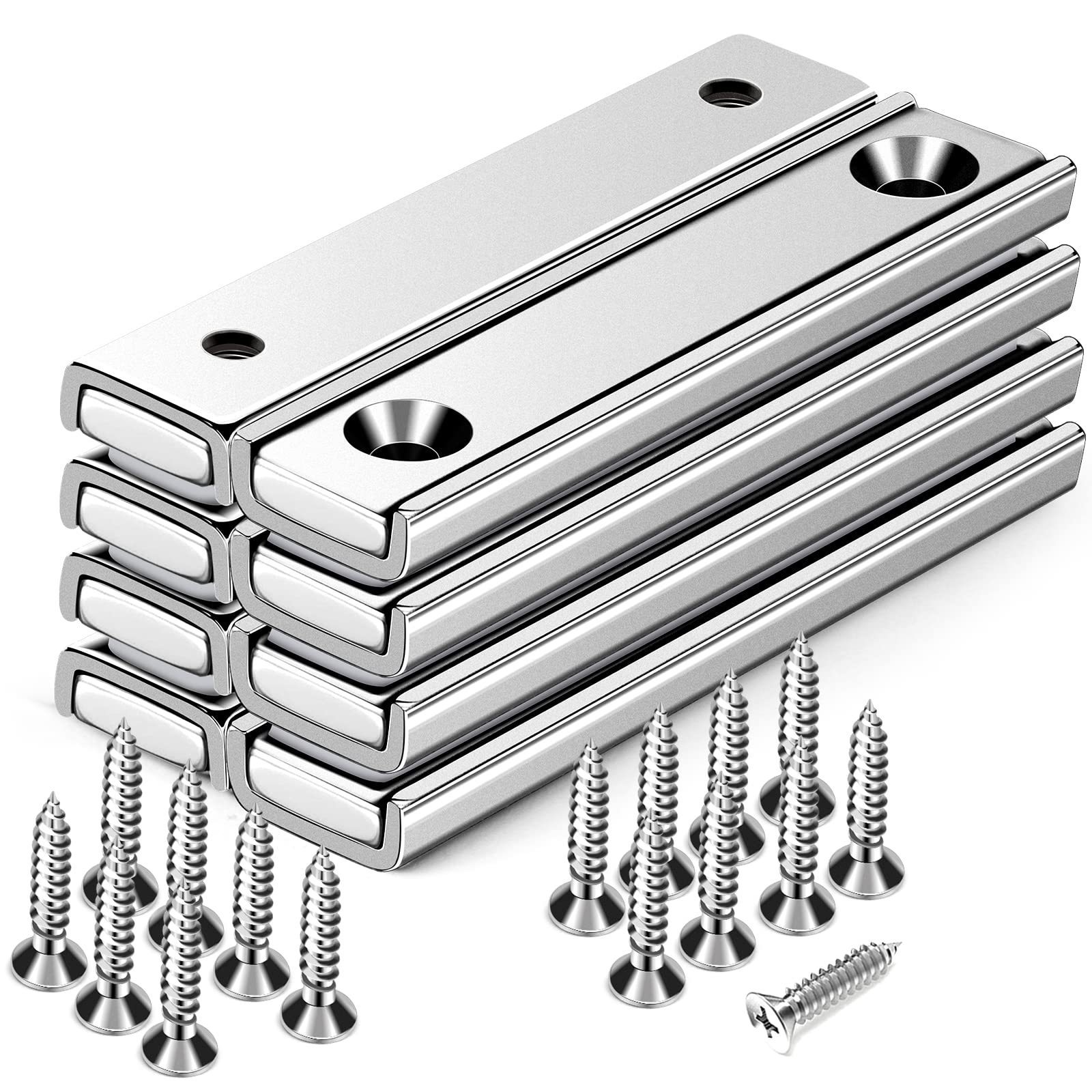 Strong Neodymium Rectangular Pot Magnets with Counter Bore, 70LBS Pulling Force Countersunk Hole Magnets with Mounting Screws