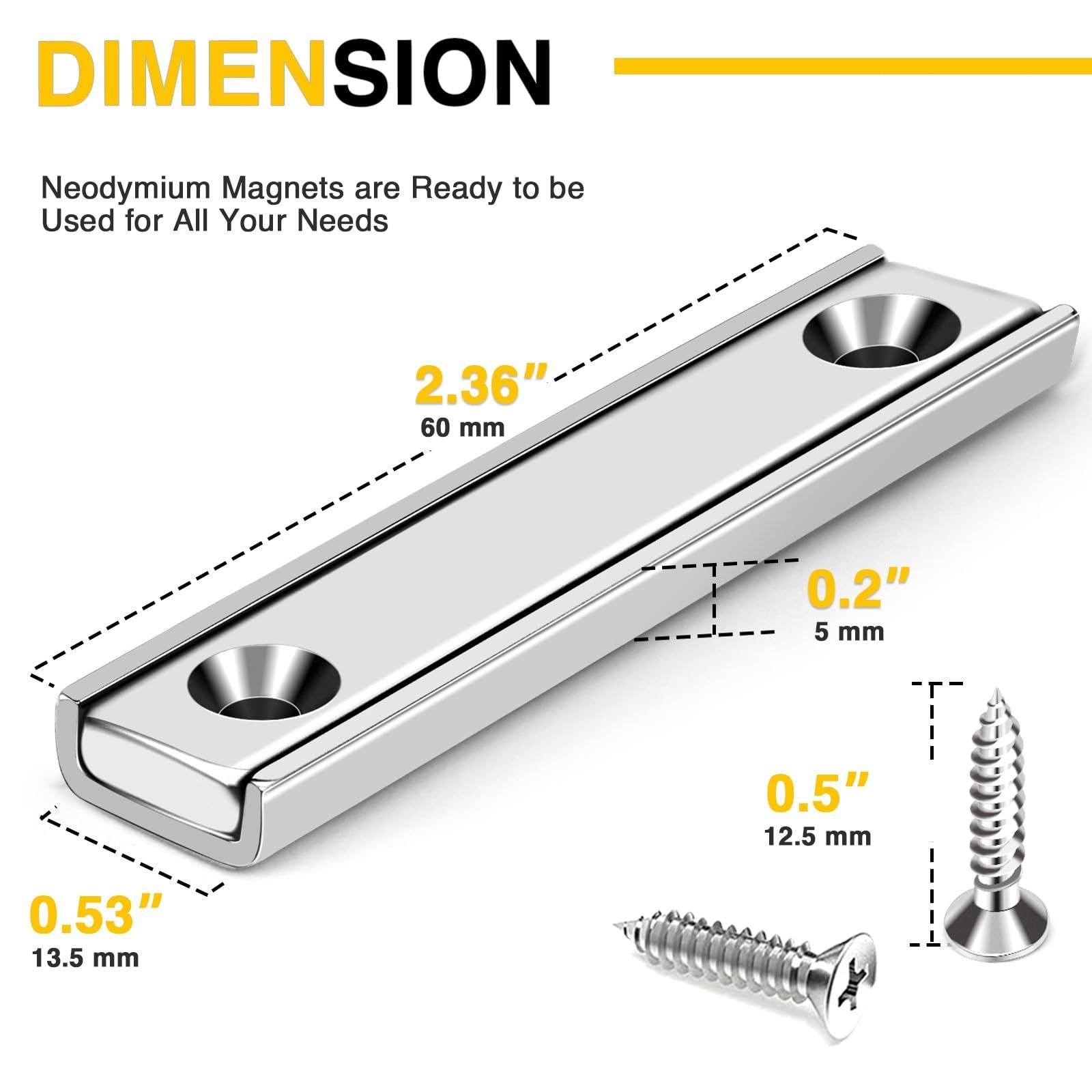 Strong Neodymium Rectangular Pot Magnets with Counter Bore, 70LBS Pulling Force Countersunk Hole Magnets with Mounting Screws