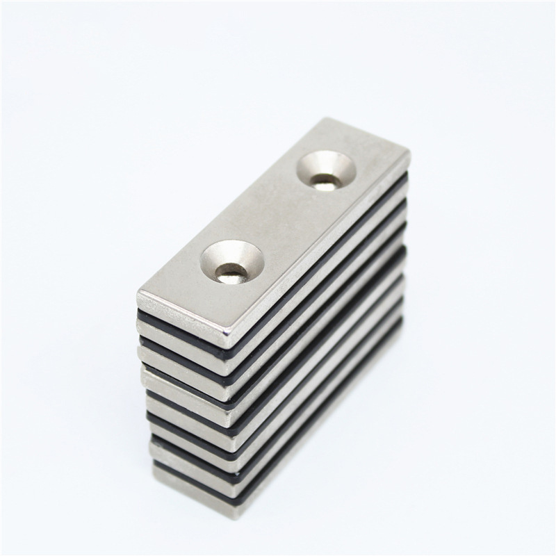 Customized Strong Bonded NdFeb Magnets Neodymium Channel Magnet N52 Block Rectangular Magnet with Countersunk Hole