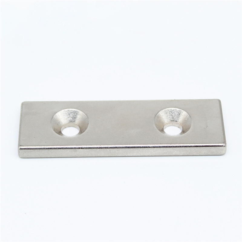 Customized Strong Bonded NdFeb Magnets Neodymium Channel Magnet N52 Block Rectangular Magnet with Countersunk Hole