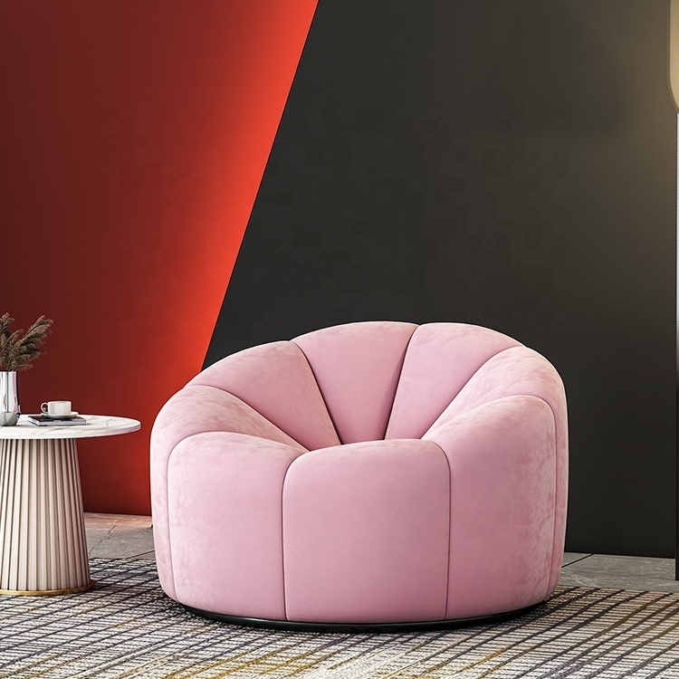 Round Velvet Single Sofa Bedroom Cozy Leisure Chair Relax Brushed Living Room Furniture