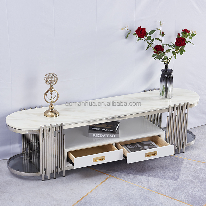 High Quality Supplier Durable TV Stand for Home Art Design Fashion TV Benches Stainless Steel Base TV Table with Two Shelves