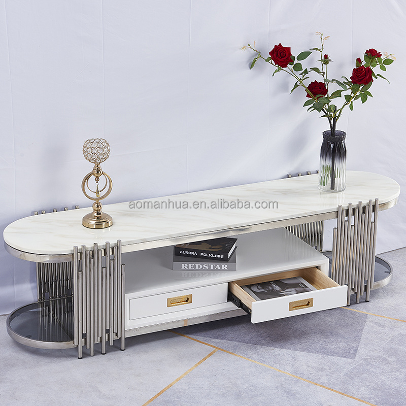 High Quality Supplier Durable TV Stand for Home Art Design Fashion TV Benches Stainless Steel Base TV Table with Two Shelves