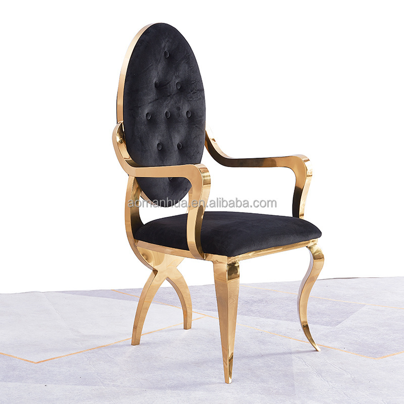 Luxury Exclusive Classic Style Dining Chairs Black Velvet Noon Tea Chairs Durable Metal Tufted Decorative Stuhl VIP Seating Room